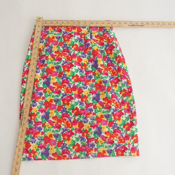 Vintage Braemar By Jeremy Scott Red Pink Floral Midi Pencil Skirt Size 8 - Picture 2 of 9